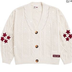 Taylor Swift Cream Cardigan with Burgundy Stars
